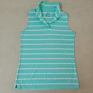 Nike Womens Small Dri-Fit Polo Sleeveless Striped Golf Green AJ8669-434